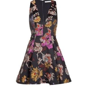 Alice + Olivia Mollie Deep V Box Dress Brocade Red Floral Jacquard